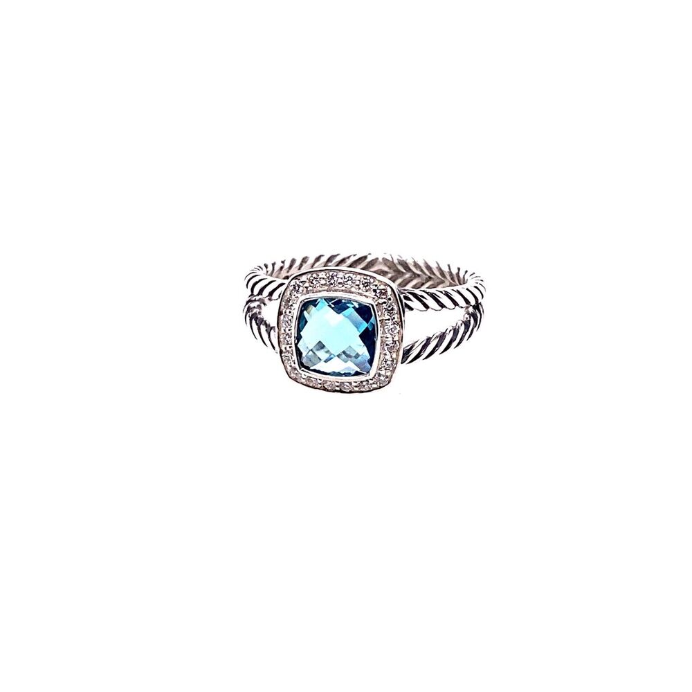 David Yurman Petite Albion Ring With Blue Topaz And Diamonds Size 9